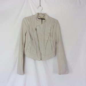 BCBGMaxazria Leather Moto Jacket Taupe S